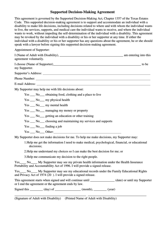 Supported Decision-making Agreement Form
