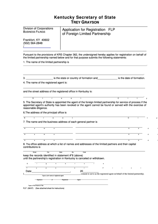 Fillable Form Flp - Application For Registration Of Foreign Limited Partnership Printable pdf