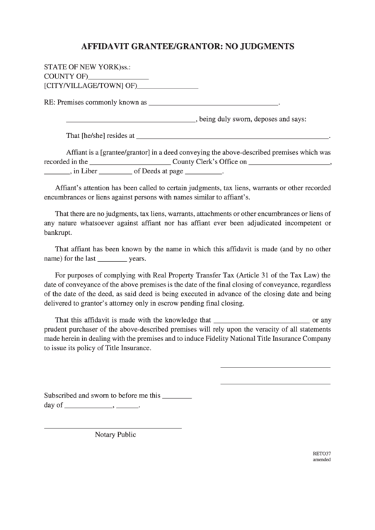 Fillable Grantee/grantor: No Judgments Form Printable pdf