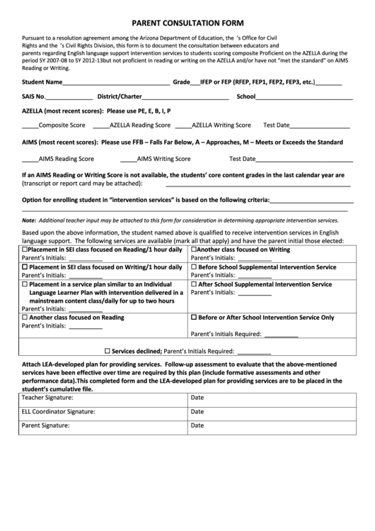 Parent Consultation Form Printable pdf