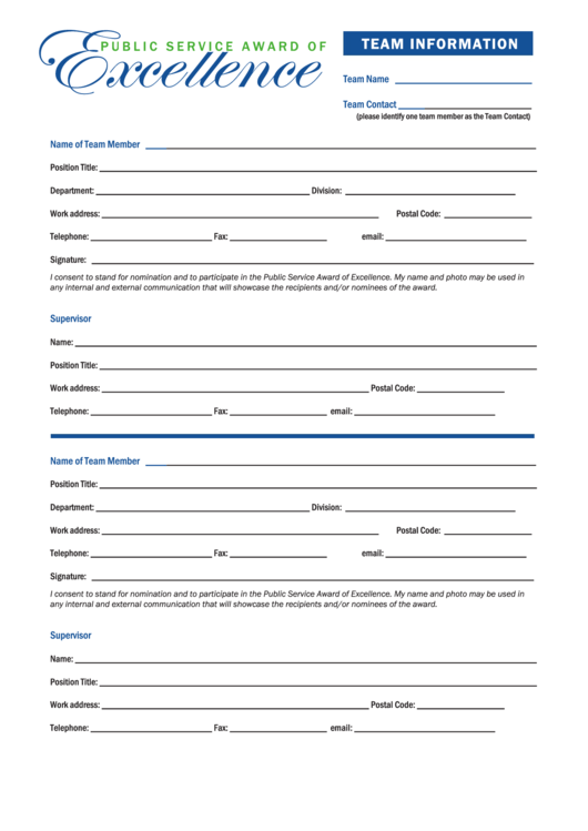 Fillable Team Member Information Sheet Printable pdf