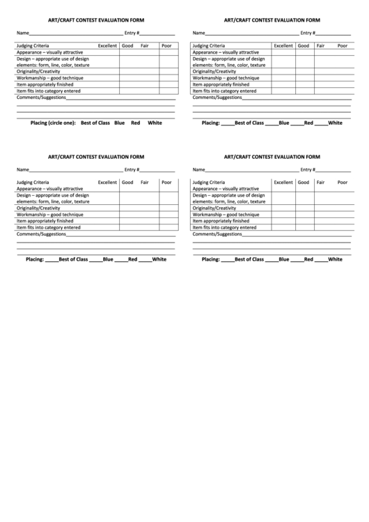 Fillable Art/craft Contest Evaluation Form Printable pdf