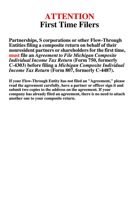 Fillable Form 807 - Michigan Compositeindividual Income Tax Return - 1998 Printable pdf