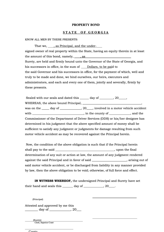 Property Bond Form - State Of Georgia Printable pdf