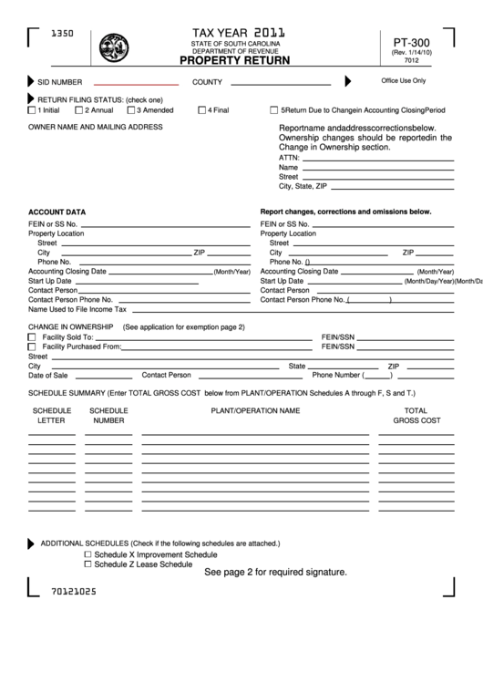 Form Pt-300 - Property Return - 2011 Printable pdf