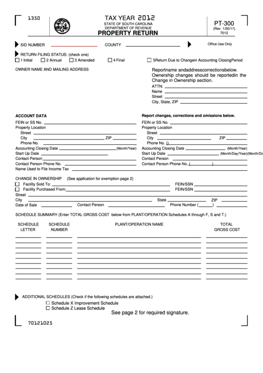 Form Pt-300 - Property Return - 2012 Printable pdf