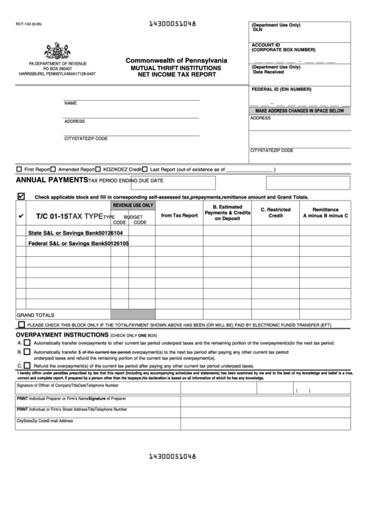 Form Rct-143mutual Thrift Institutions Printable pdf