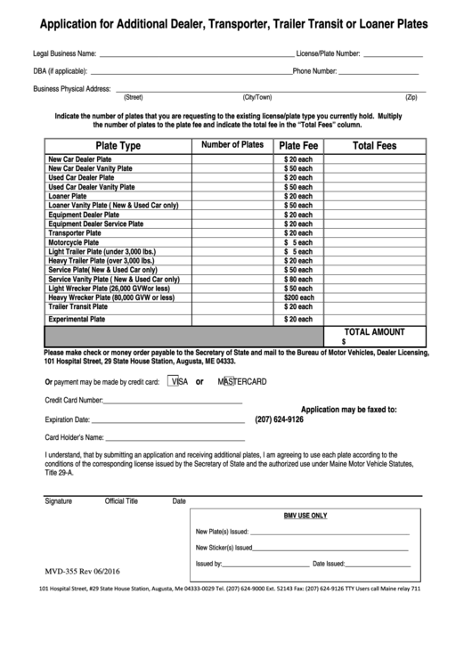 Form Mvd-355-additional Dealer-transporter Or Loaner Plate Application