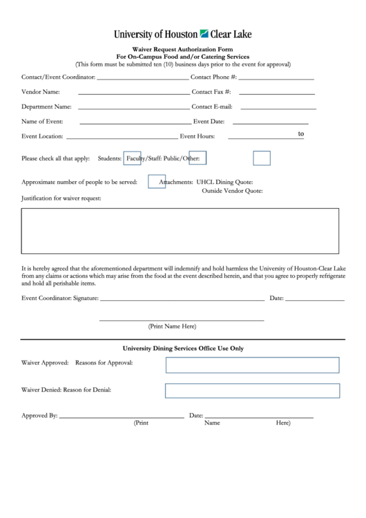 Fillable Waiver Request Authorization Form Printable pdf