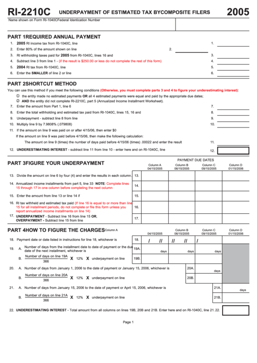 Form Ri-2210c - Underpayment Of Estimated Tax By Composite Filers - 2005 Printable pdf