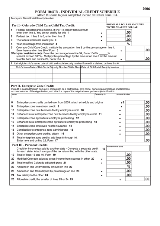 Form 104cr - Individual Credit Schedule - 2006 Printable pdf
