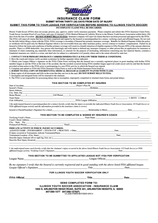 Illinois Youth Soccer Insurance Claim Form