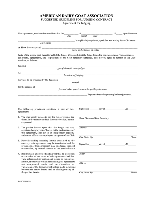 American Dairy Goat Association Suggested Gui Deline For Judging Contract Form Printable pdf
