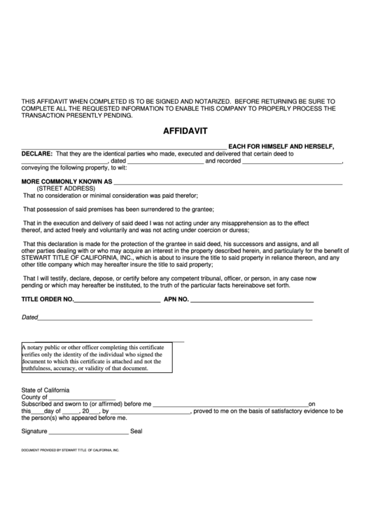 Affidavit Form Printable pdf