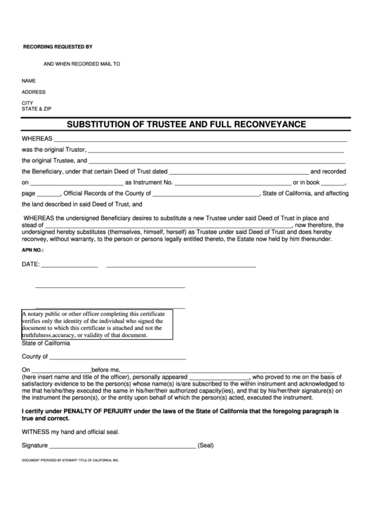 Substitution Of Trustee And Full Reconveyance Form Printable pdf