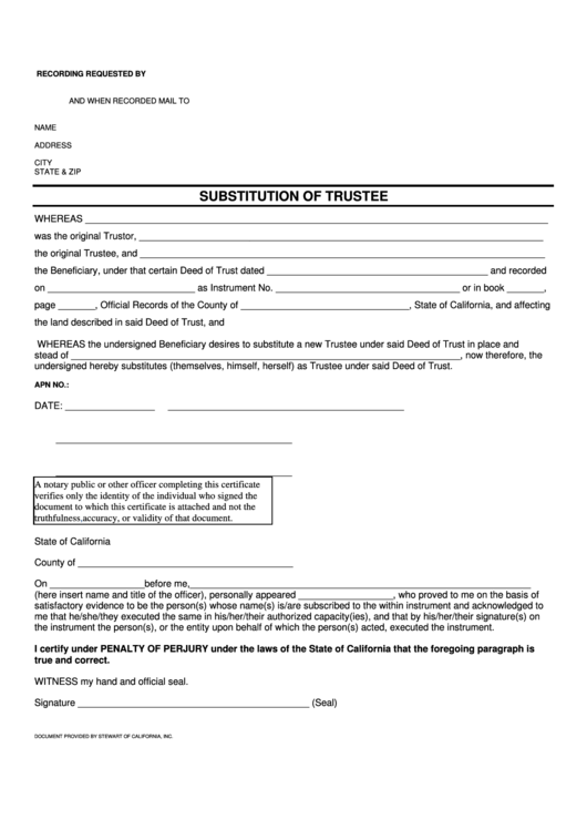 Substitution Of Trustee Form Printable pdf