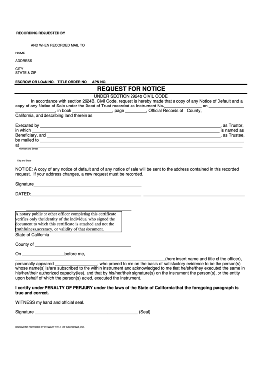 Request For Notice Form Printable pdf