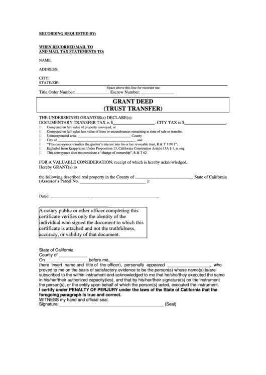 Grant Deed-Trust Transfer Form Printable pdf