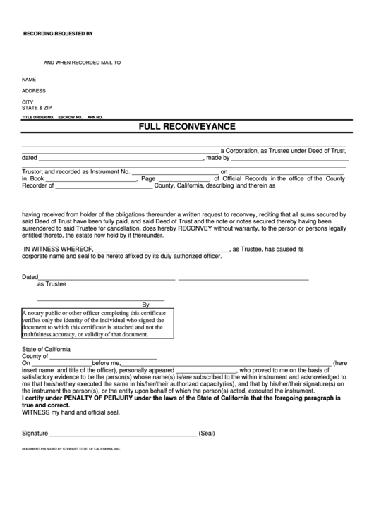 Full Reconveyance Form Printable pdf