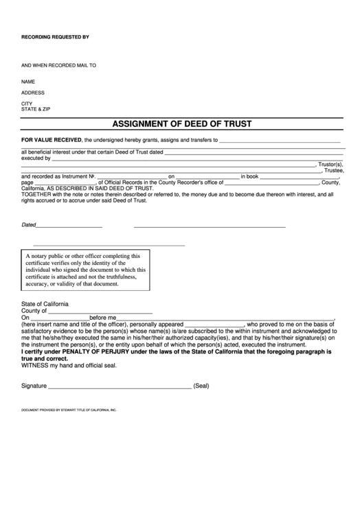 Assignment Of Deed Of Trust Form Printable pdf