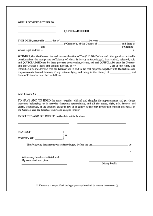 Quitclaim Deed Form Printable pdf