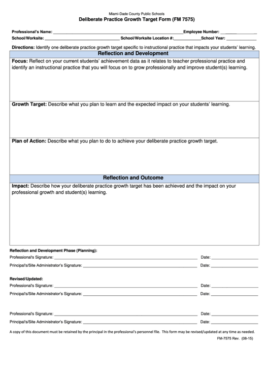 Fillable Form Fm-7575 - Deliberate Practice Growth Target Form Printable pdf