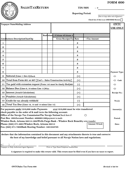 Form 600 - Sales Tax Return 2002 Printable pdf