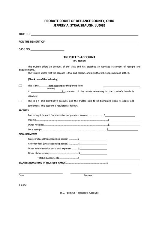 Fillable Dc Form 6t - Trustee