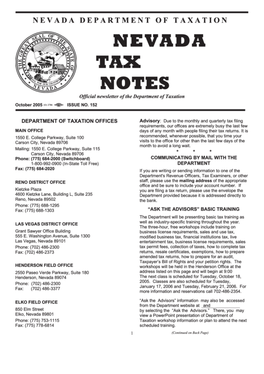 Nevada Tax Notes Form Printable pdf