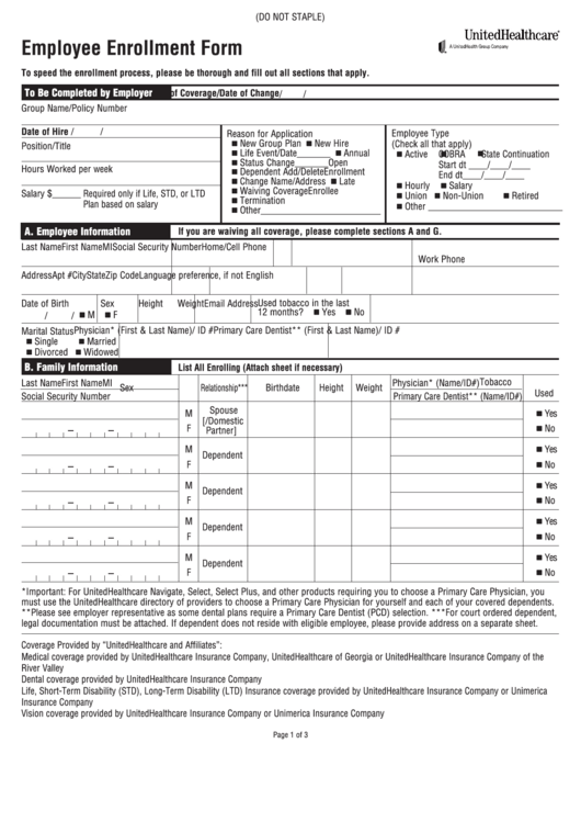 Form Sb.ee.10.ga - Employee Enrollment Form - 2010 Printable pdf