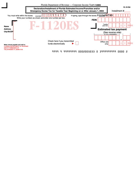 Form 1120es - Corporate Income Tax - 2004 Printable pdf