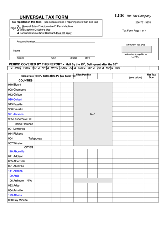 Universal Tax Form - Lgr Printable pdf