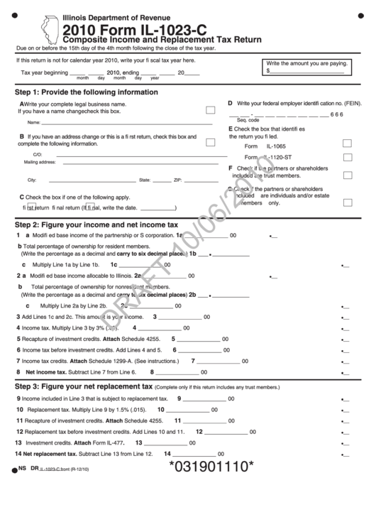 Form Il-1023-C Draft - Composite Income And Replacement Tax Return 2010 Printable pdf