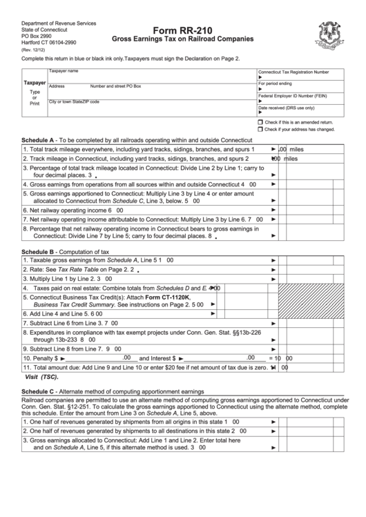 Form Rr-210 - Gross Earnings Tax On Railroad Companies Printable pdf