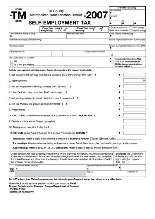 Fillable Form Tm - Self-Employment Tax - 2007 Printable pdf