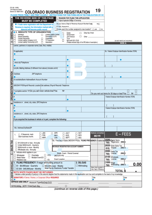 Form Cr 100 - Colorado Business Registration - 2000 Printable pdf