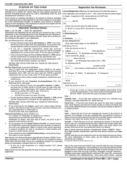 Form Bb-1 Instructions (Rev. 2007) Printable pdf