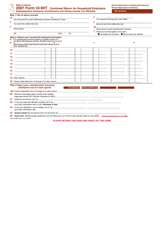 Fillable Form Ui-Wit - Combined Return For Household Employers - 2007 Printable pdf