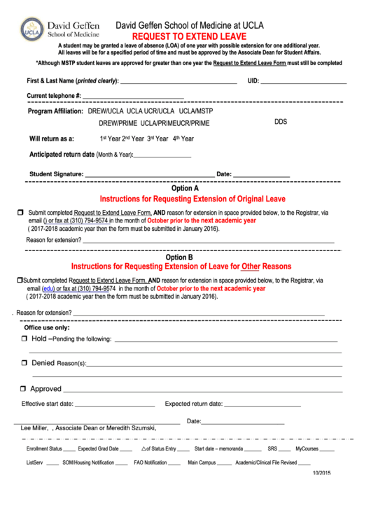 Fillable Extended Leave Request Form Printable pdf