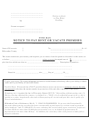 Notice To Pay Rent Or Vacate Premises Form