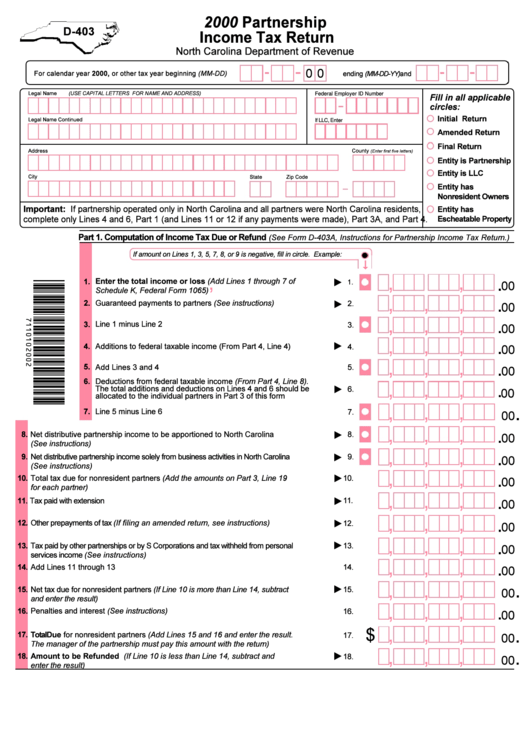 Form D-403 - Partnership Income Tax Return - 2000 Printable pdf