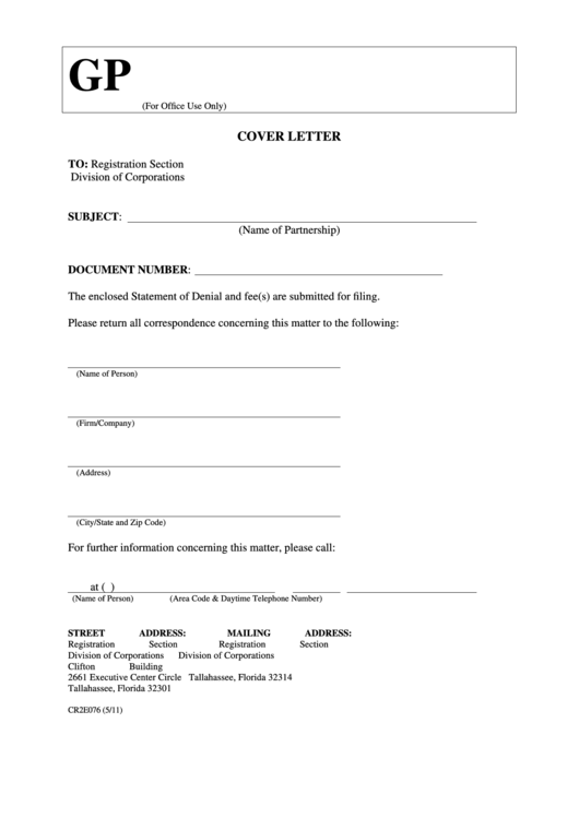 Fillable Form Cr2e076 - Statement Of Denial For General Partnership Printable pdf