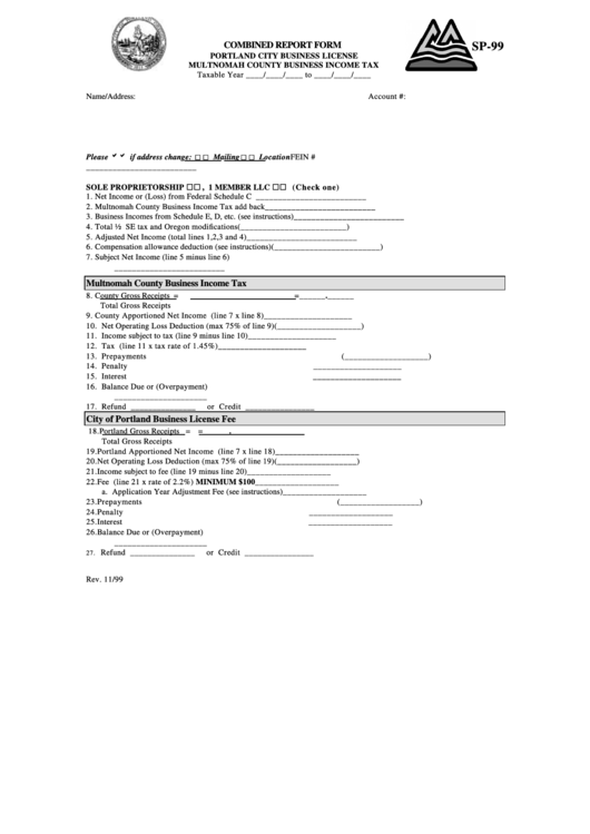 Form Sp-99 - Combined Report Form - 1999 Printable pdf