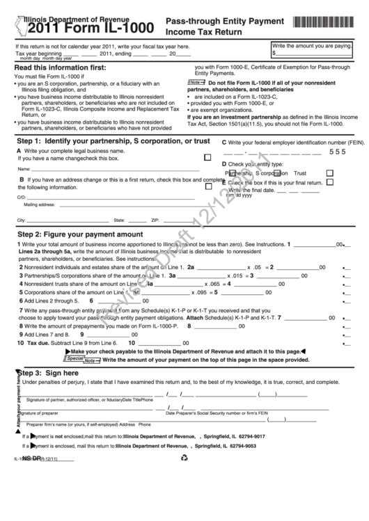 Form Il-1000 Draft - Pass-Through Entity Payment Income Tax Return ...