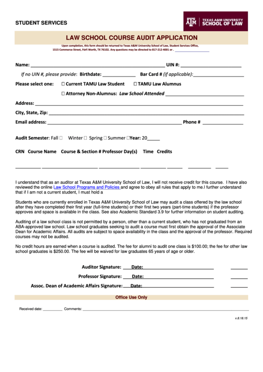 Fillable Course Audit Application Form Printable pdf