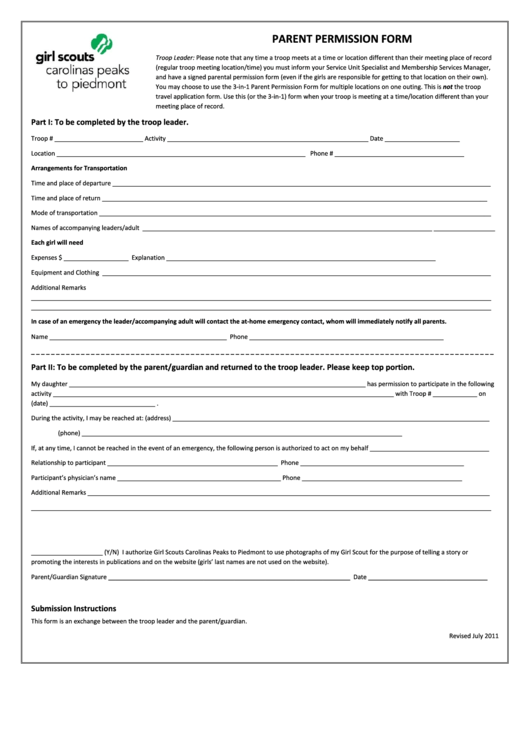 Parent Permission Form Printable pdf