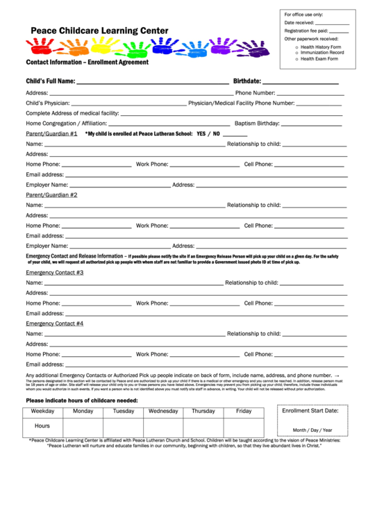 Contact Information - Enrollment Agreement Form Printable pdf