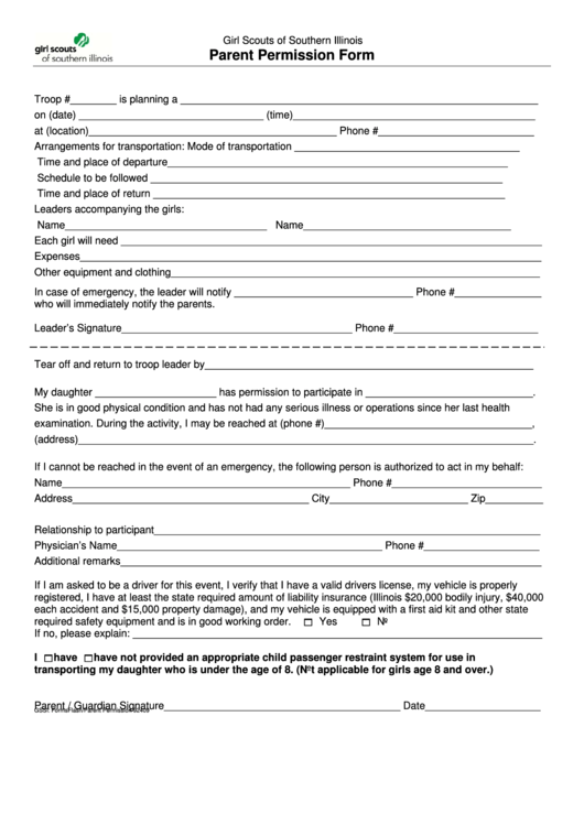 Fillable Parent Permission Form Printable pdf