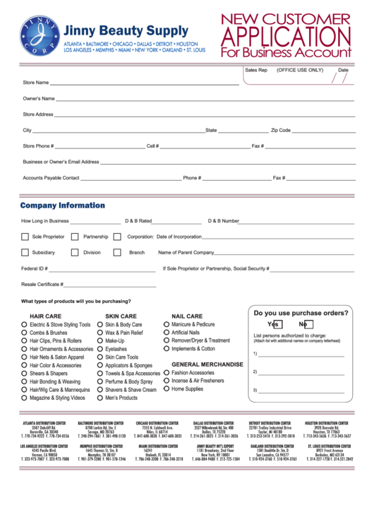 New Customer Application For Business Account Form Printable pdf