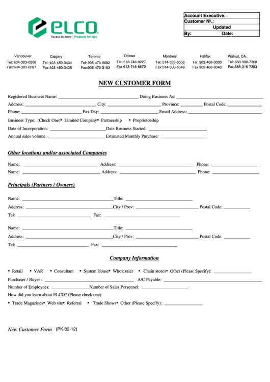 New Customer Form Printable pdf